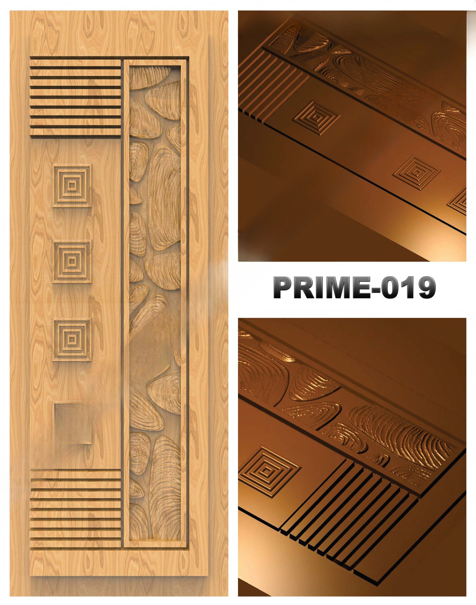 prime designs - PRIME-19 Modern Abstract Geometric Wood Carved Door 3D Model